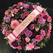 Pink &amp; Lilac Wreath with Funeral Sash